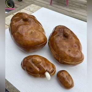 *SOLD* 🥔 Retro ✨ 70s Brown Ceramic Potato-Shaped Containers Set